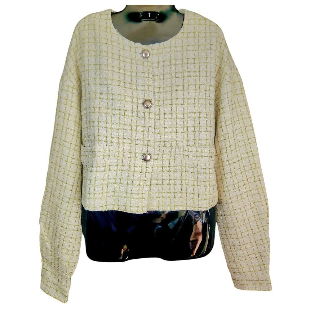 LIONESS Tweed‎ Blazer Ivory Metallic Academia Elle | NWT $109 - Picture 2 of 10